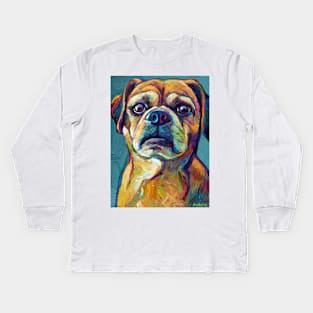 Cute Puggle On Blue Kids Long Sleeve T-Shirt